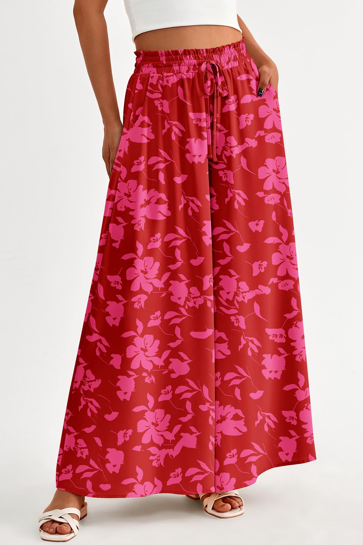 Summer Wide Leg High Waisted Flowy Pockets Palazzo Pants