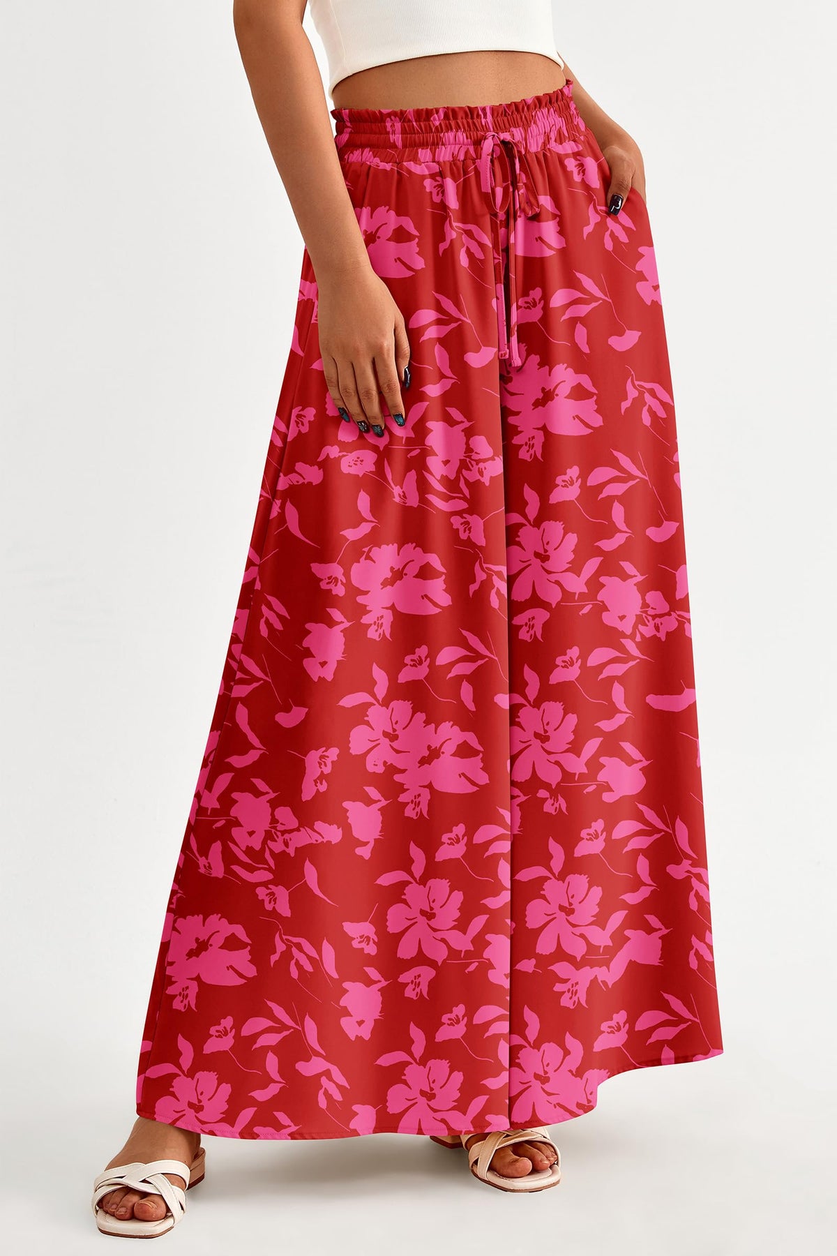 Wide Leg High Waisted Flowy Pockets Palazzo Pants