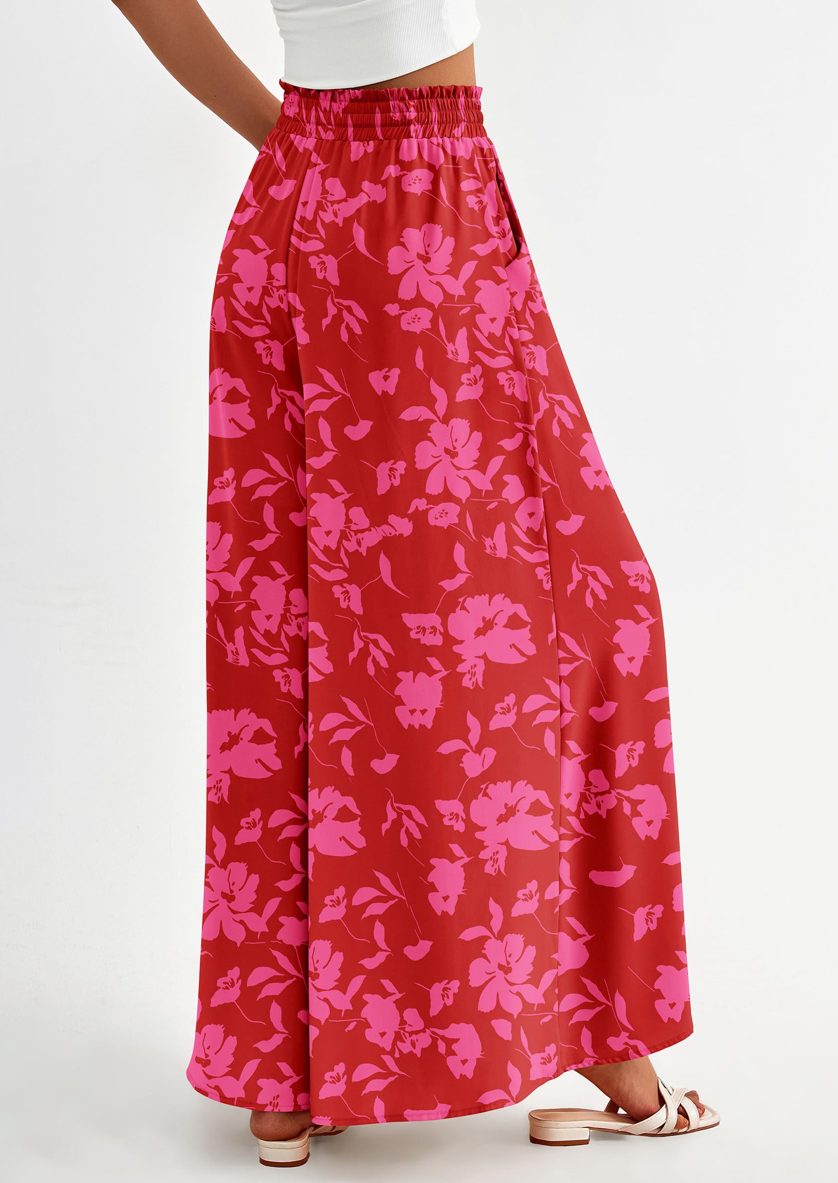 PRETTYGARDEN Women's Summer Wide Leg Palazzo Pants High Waisted Flowy Pockets Trendy Casual Lounge Boho Beach Trousers