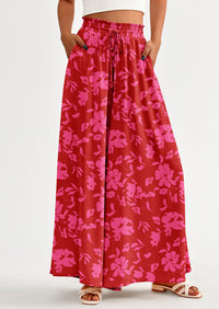 PRETTYGARDEN Women's Summer Wide Leg Palazzo Pants High Waisted Flowy Pockets Trendy Casual Lounge Boho Beach Trousers