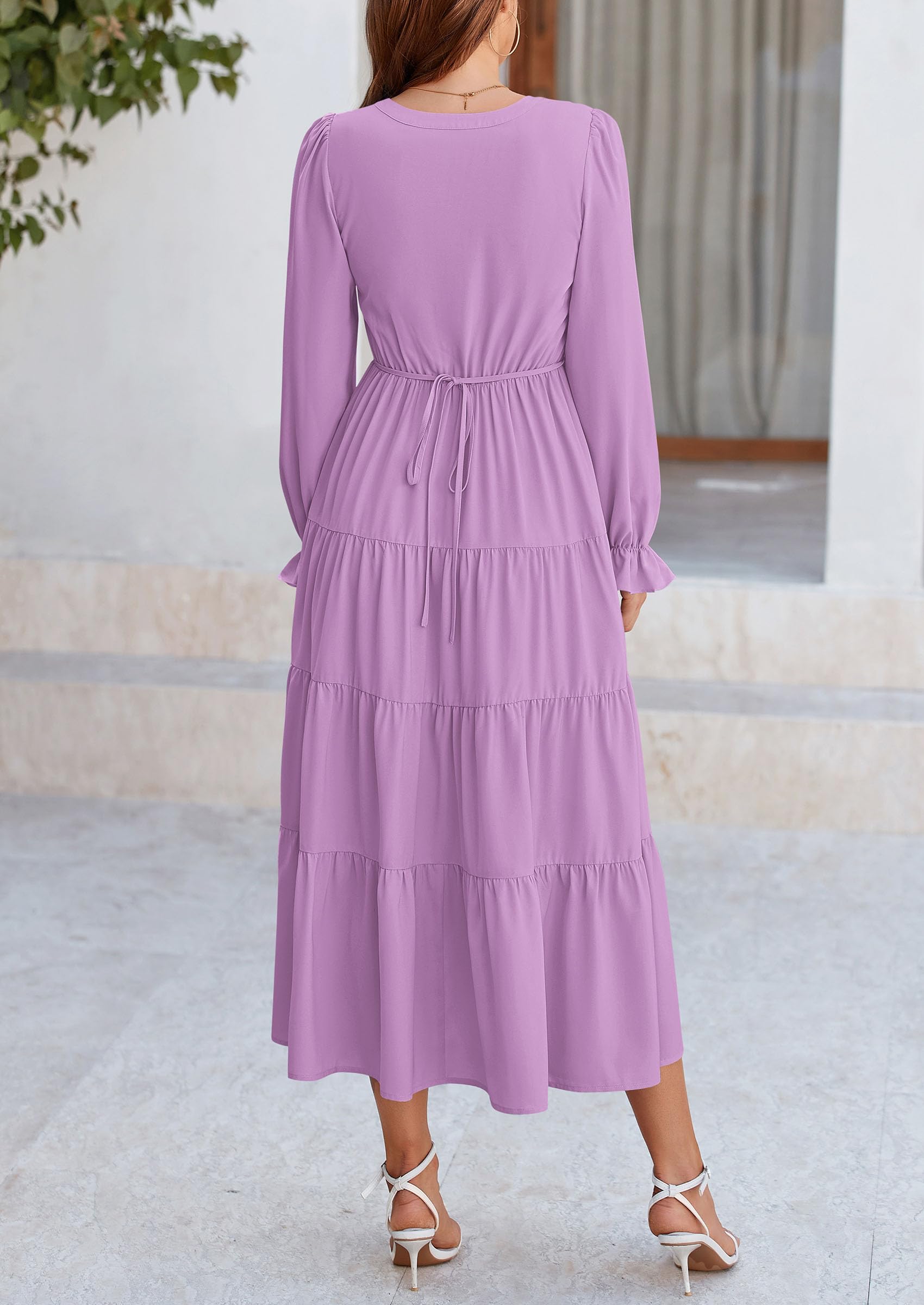 PRETTYGARDEN Women Fall Long Sleeve Smocked Maxi Dress Casual Square Neck Swiss Dot Tiered Ruffle Flowy Spring Pocket Dresses