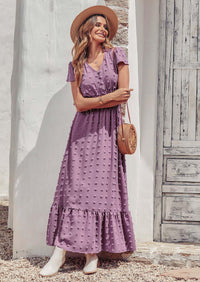 PRETTYGARDEN Womens Dresses Summer Maxi Dress Boho Short Sleeve V Neck Swiss Dot Ruffle Tiered Smocked Flowy Long Dress PRETTYGARDEN