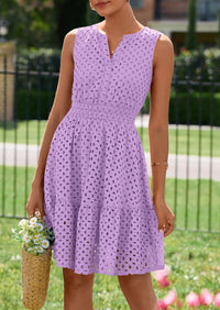 PRETTYGARDEN Women's Summer Dresses Sleeveless V Neck Eyelet Hollow Out Swing A Line Beach Vacation Sun Dress PRETTYGARDEN