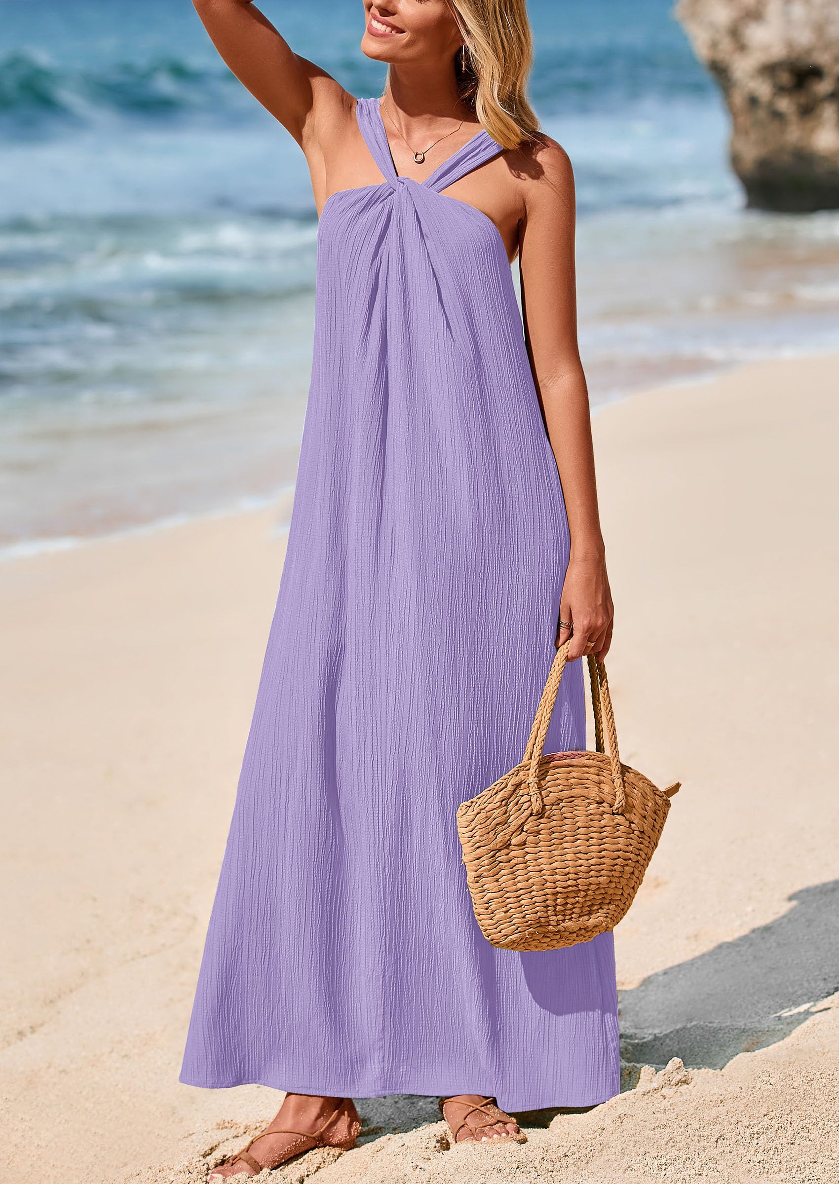 PRETTYGARDEN Womens Casual Long Summer Dresses Sleeveless Strappy Loose Flowy Beach Vacation Maxi Dress with Pockets