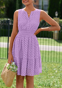 PRETTYGARDEN Women's Summer Dresses Sleeveless V Neck Eyelet Hollow Out Swing A Line Beach Vacation Sun Dress PRETTYGARDEN