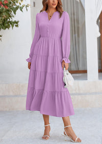 PRETTYGARDEN Women Fall Long Sleeve Smocked Maxi Dress Casual Square Neck Swiss Dot Tiered Ruffle Flowy Spring Pocket Dresses