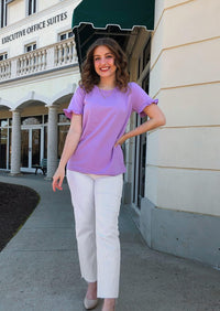 PRETTYGARDEN Women's Short Sleeve Casual T Shirts Summer Ruffle Plain Round Neck Loose Fit Tee Blouse Tops