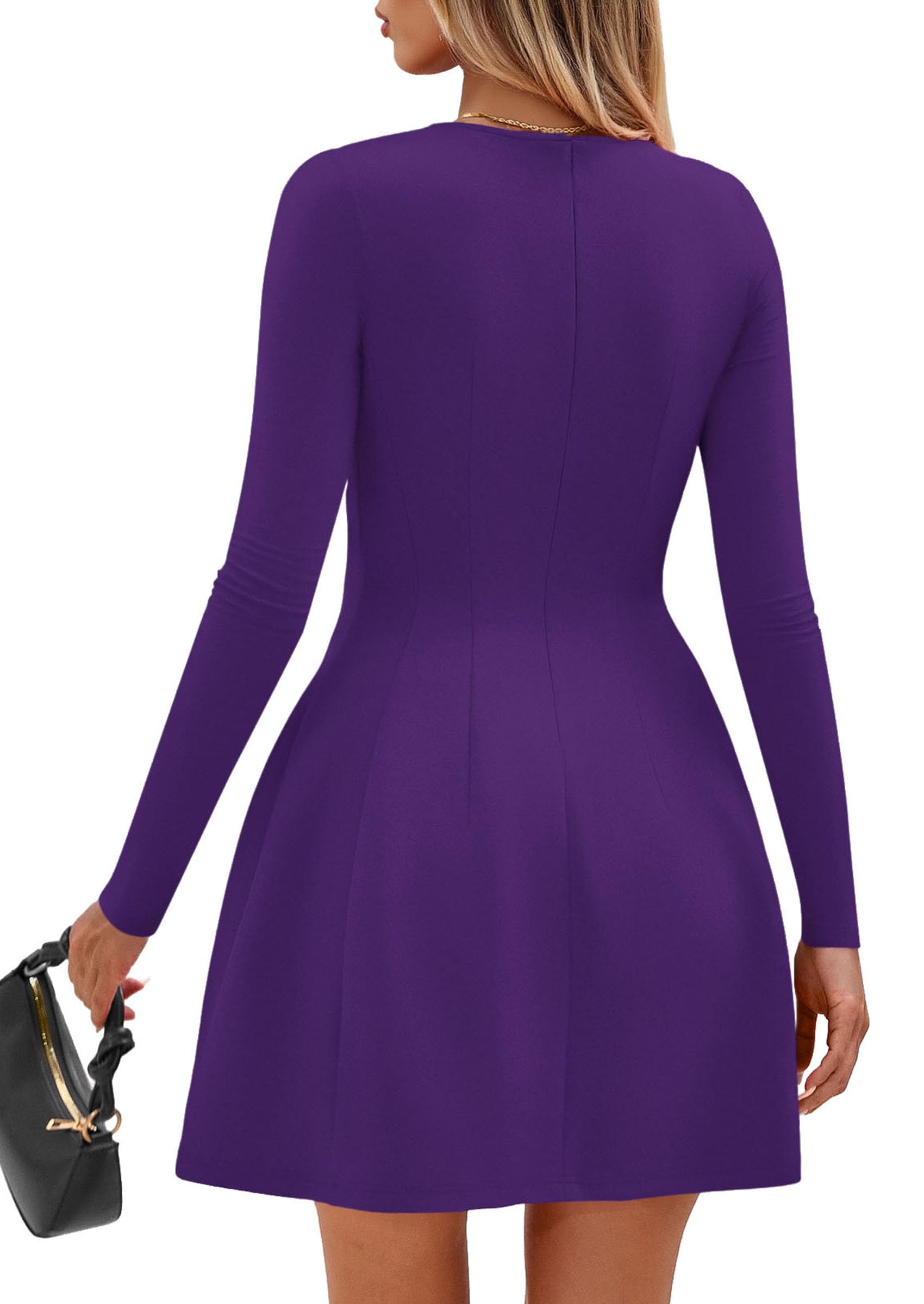 PRETTYGARDEN Long Sleeve Mini Dress for Women Fall Crewneck Knit Pleated Babydoll A Line Soft Casual Short Party Dresses PRETTYGARDEN