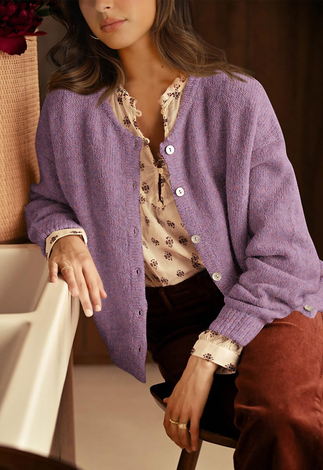 PRETTYGARDEN Long Sleeve Crewneck Button Down Womens Sweaters Fall Open Front Chunky Cardigan Sweaters for Women PRETTYGARDEN