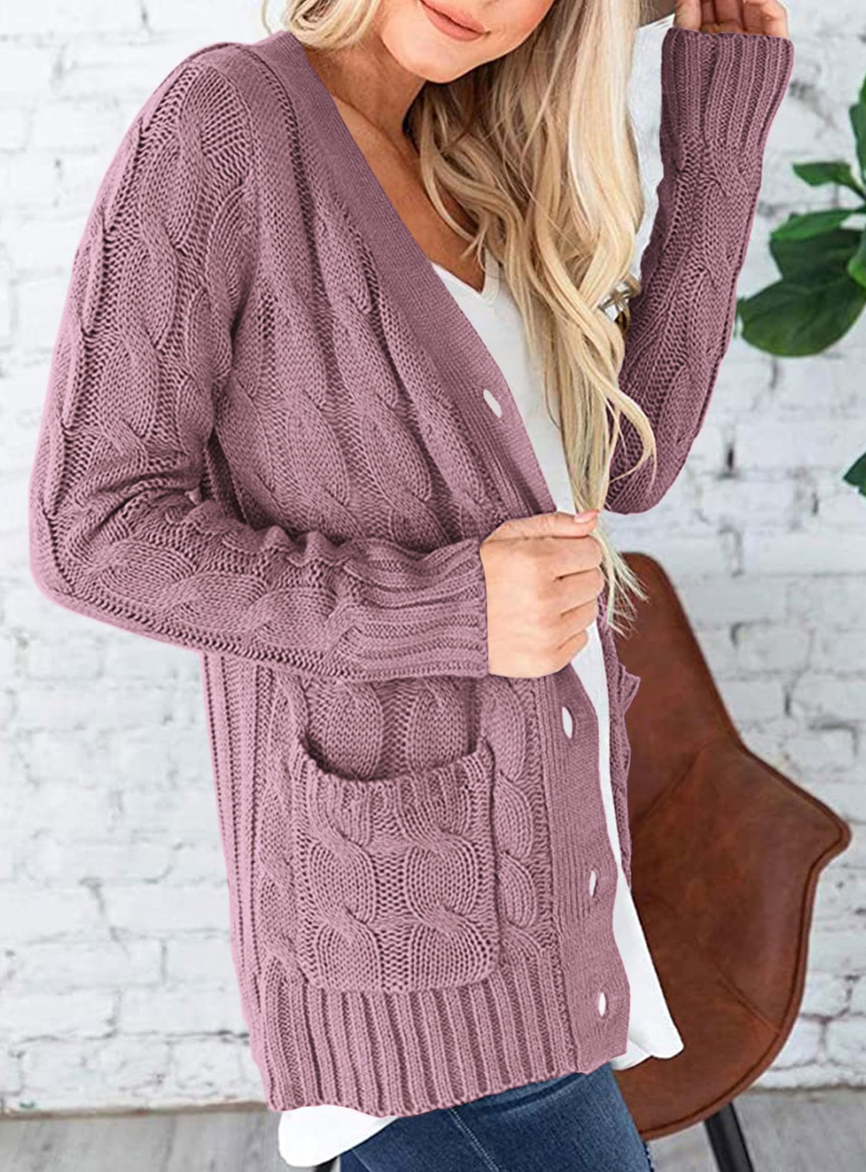 PRETTYGARDEN Women's Open Front Cardigan Sweaters Fall Fashion Button Down Cable Knit Chunky Winter Outerwear Coats