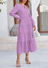 PRETTYGARDEN Women Fall Long Sleeve Smocked Maxi Dress Casual Square Neck Swiss Dot Tiered Ruffle Flowy Spring Pocket Dresses