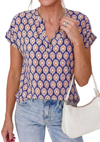 PRETTYGARDEN Womens Floral Print Short Sleeve Summer Tops Trendy V Neck Loose Boho Shirts Casual Work Blouses PRETTYGARDEN