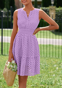 PRETTYGARDEN Women's Summer Dresses Sleeveless V Neck Eyelet Hollow Out Swing A Line Beach Vacation Sun Dress PRETTYGARDEN