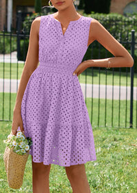 PRETTYGARDEN Women's Summer Dresses Sleeveless V Neck Eyelet Hollow Out Swing A Line Beach Vacation Sun Dress PRETTYGARDEN