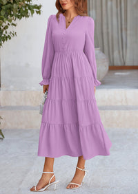 PRETTYGARDEN Women Fall Long Sleeve Smocked Maxi Dress Casual Square Neck Swiss Dot Tiered Ruffle Flowy Spring Pocket Dresses