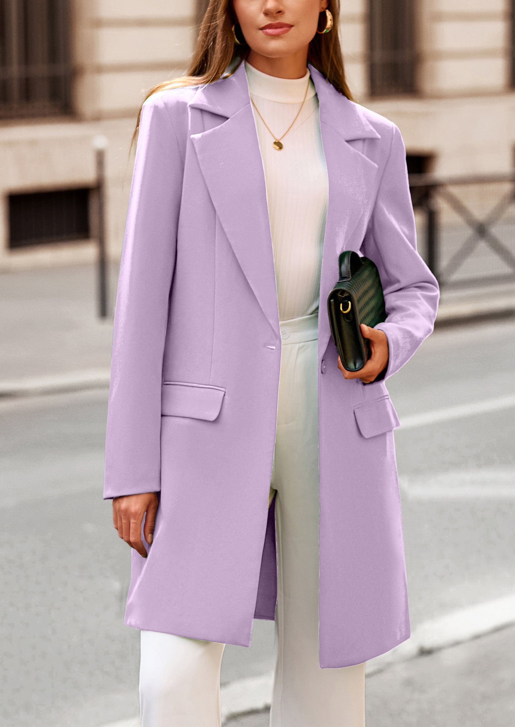 PRETTYGARDEN Women's Spring Fall Long Blazer Jackets Long Sleeve Lapel Pockets Loose Fit Work Casual Blazers Outerwear