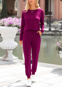 PRETTYGARDEN Lounge Outfit Long Sleeve Crewneck Pullover Tops High Waisted Pants Set Tracksuit