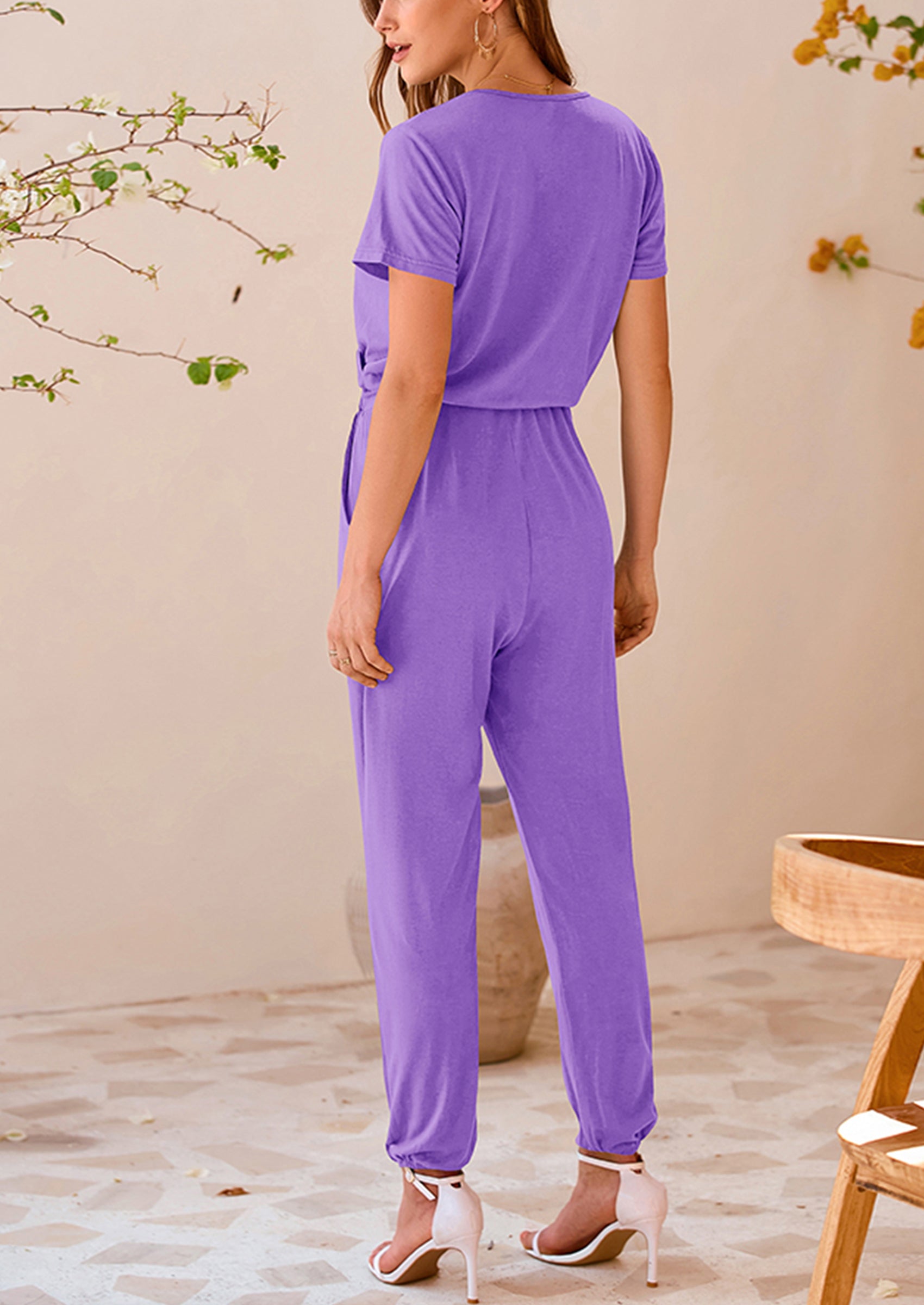 PRETTYGARDEN Jumpsuits for Women Dressy Summer Casual Short Sleeve Romper Spring Airport Beach Vacation Travel Outfits