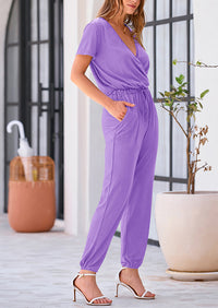 PRETTYGARDEN Jumpsuits for Women Dressy Summer Casual Short Sleeve Romper Spring Airport Beach Vacation Travel Outfits