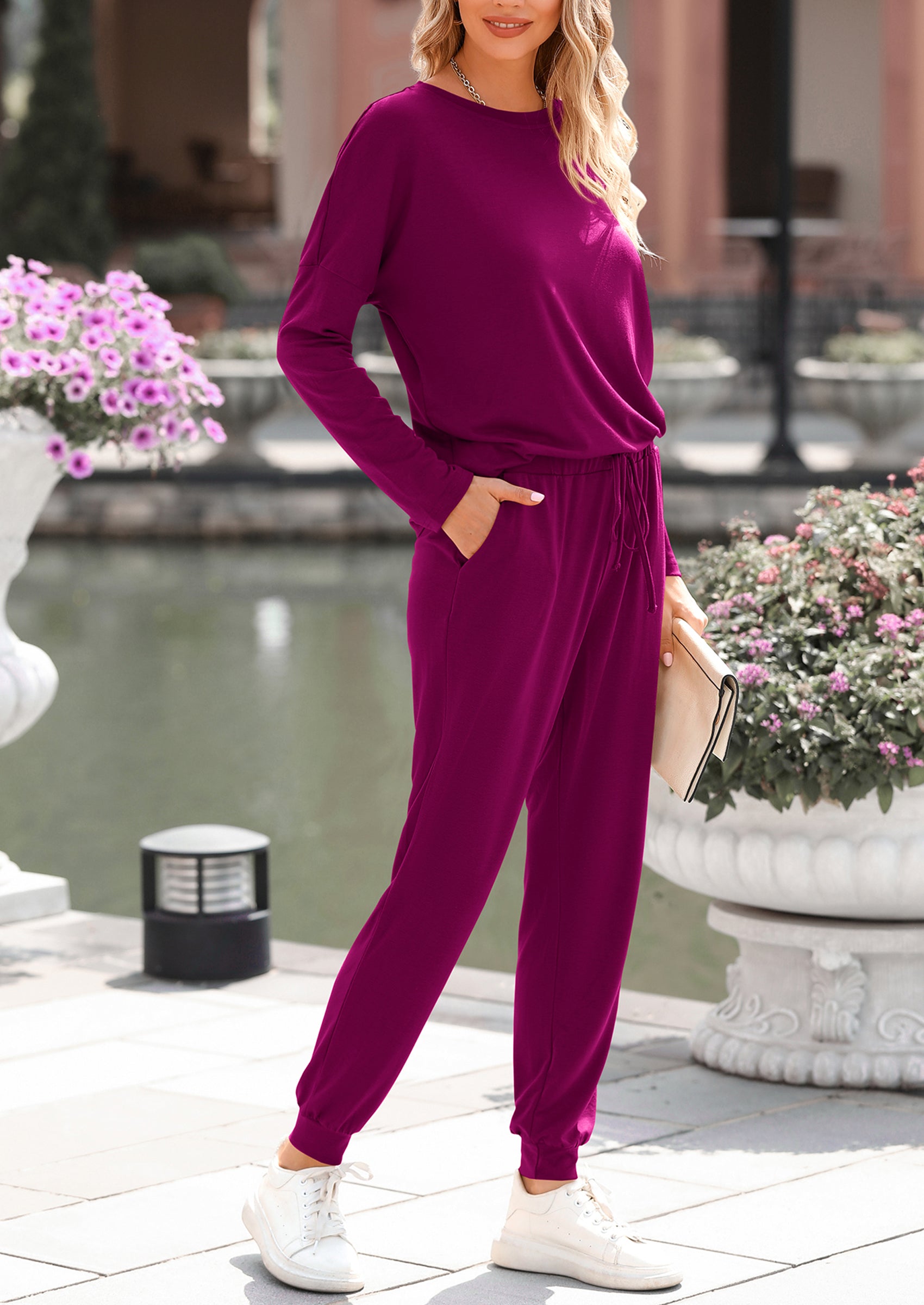 PRETTYGARDEN Lounge Outfit Long Sleeve Crewneck Pullover Tops High Waisted Pants Set Tracksuit