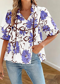 PRETTYGARDEN Womens Summer Tops Cute Puff Sleeve Ruffle V Neck Babydoll T-Shirts Boho Floral Spring Peplum Shirts PRETTYGARDEN