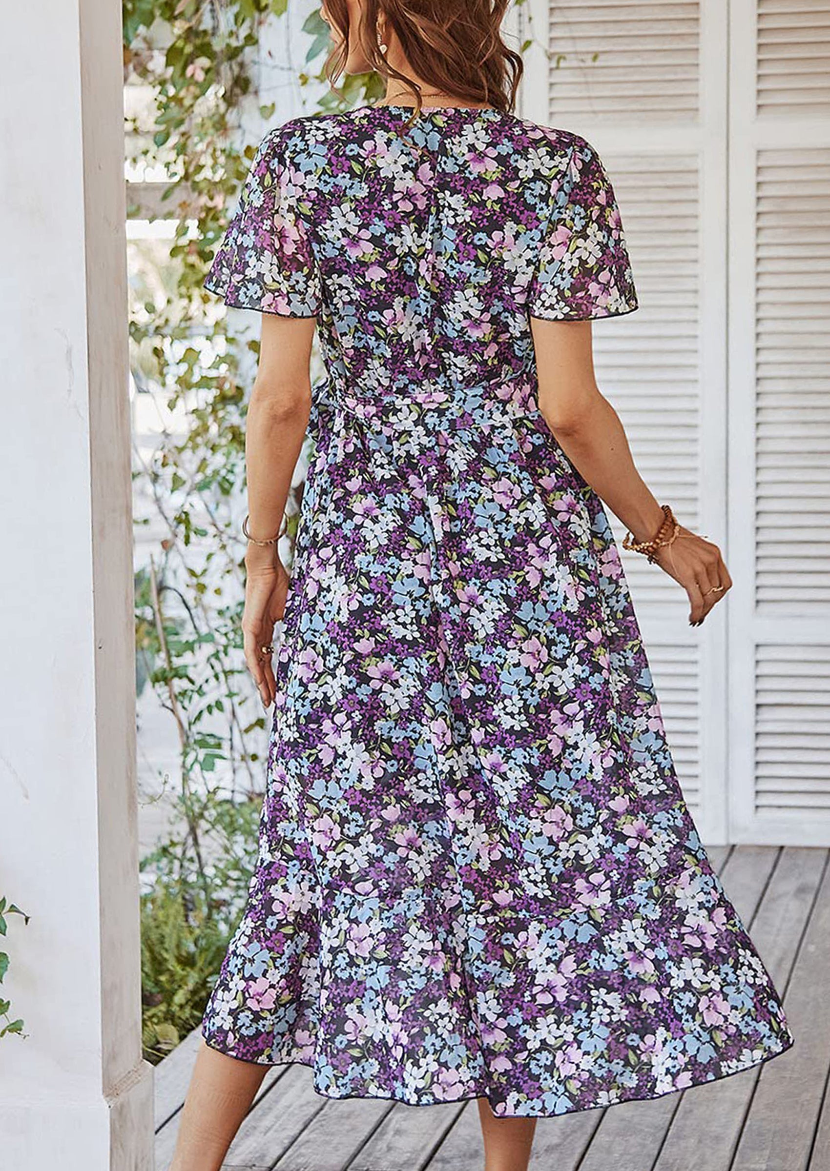 PRETTYGARDEN Women Summer Floral Boho V Neck Ruffle Wedding Guest Maxi Dresses