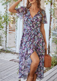 PRETTYGARDEN Women Summer Floral Boho V Neck Ruffle Wedding Guest Maxi Dresses