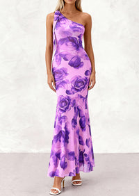 PRETTYGARDEN Womens Summer One Shoulder Maxi Dress Floral Sleeveless Bodycon Mesh Long Formal Wedding Guest Dresses PRETTYGARDEN