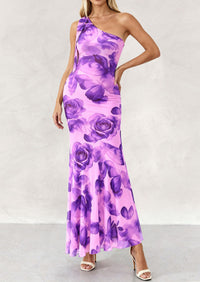 PRETTYGARDEN Womens Summer One Shoulder Maxi Dress Floral Sleeveless Bodycon Mesh Long Formal Wedding Guest Dresses PRETTYGARDEN