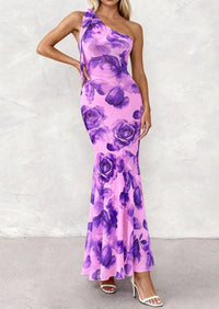 PRETTYGARDEN Womens Summer One Shoulder Maxi Dress Floral Sleeveless Bodycon Mesh Long Formal Wedding Guest Dresses PRETTYGARDEN