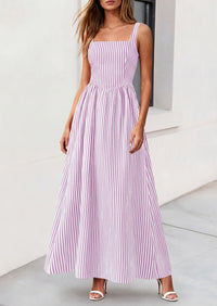 PRETTYGARDEN Women's Maxi Striped Dress Summer Sleeveless Square Neck Smocked A Line Long Flowy Spring Vacation Sundress PRETTYGARDEN