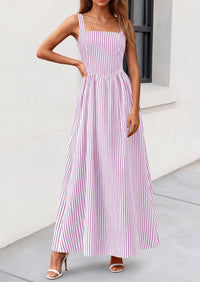 PRETTYGARDEN Women's Maxi Striped Dress Summer Sleeveless Square Neck Smocked A Line Long Flowy Spring Vacation Sundress PRETTYGARDEN