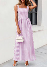 PRETTYGARDEN Women's Maxi Striped Dress Summer Sleeveless Square Neck Smocked A Line Long Flowy Spring Vacation Sundress PRETTYGARDEN