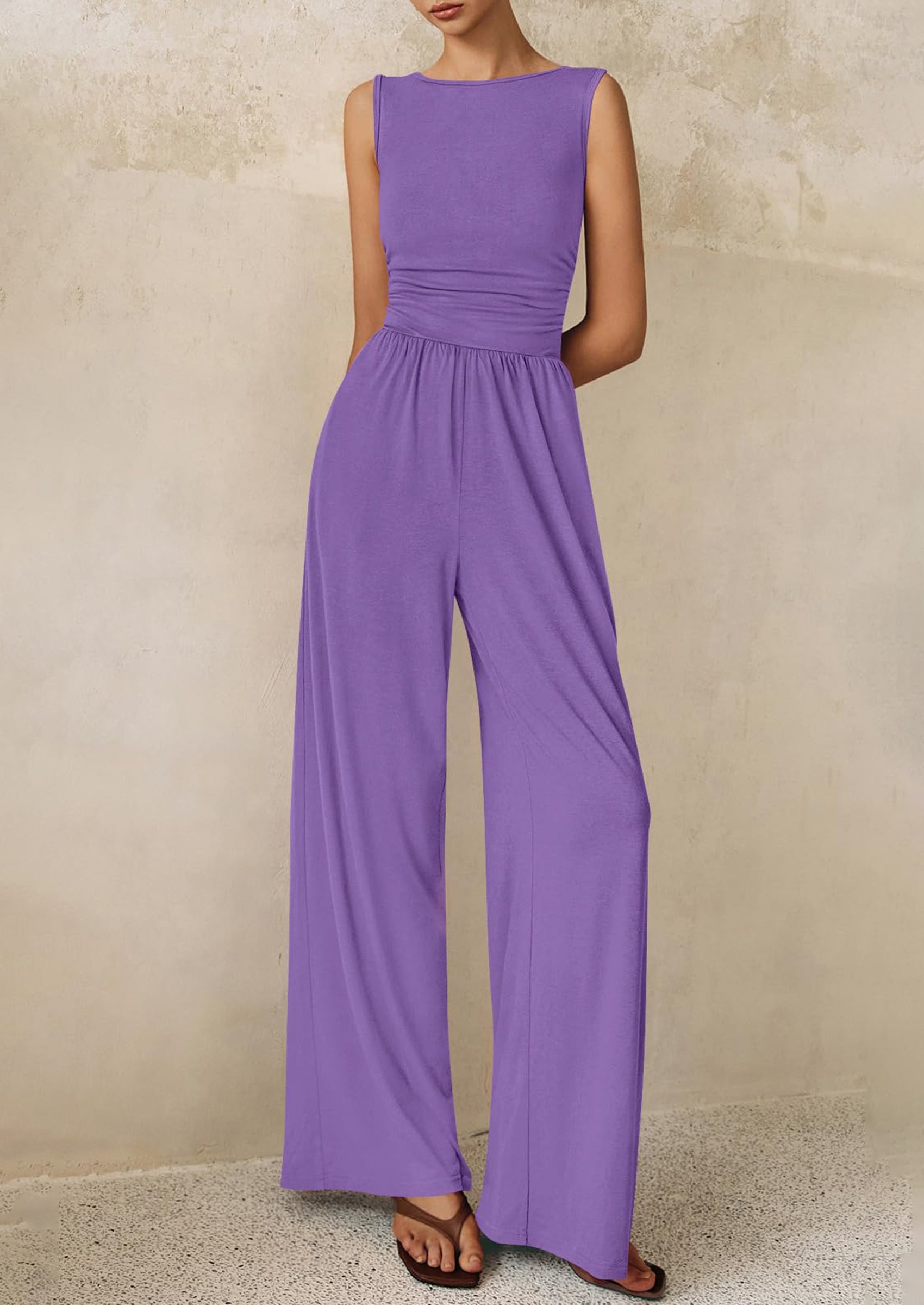 PRETTYGARDEN One Piece Jumpsuits for Women Dressy Casual Sleeveless Crewneck Wide Leg Rompers Jumpers Vacation Summer Outfits
