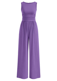 PRETTYGARDEN One Piece Jumpsuits for Women Dressy Casual Sleeveless Crewneck Wide Leg Rompers Jumpers Vacation Summer Outfits
