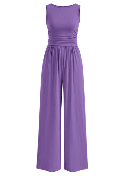 PRETTYGARDEN One Piece Jumpsuits for Women Dressy Casual Sleeveless Crewneck Wide Leg Rompers Jumpers Vacation Summer Outfits