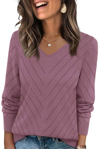 PRETTYGARDEN Long Sleeve V Neck Hollow Out Pullover Sweaters for Women | Chunky Loose Soft Ribbed Knit Classic Fall Tops, Business Casual Work Travel Vacation Daily Wear, Fashion Clothing