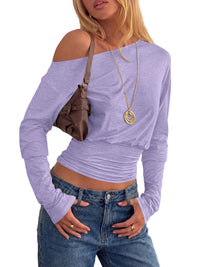 PRETTYGARDEN Womens Loose Fit Off the Shoulder Tops Batwing Sleeve Shirts Boat Neck, Long Sleeve, Cinched Waist, Oversized Y2k Top, Soft Lightweight Basic Layering, Fashion Early Fall Clothes