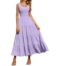 PRETTYGARDEN Women's 2026 Casual Loose Plain Maxi Sundress Smocked Tank Dress Sleeveless Summer Beach Tiered Long Dresses
