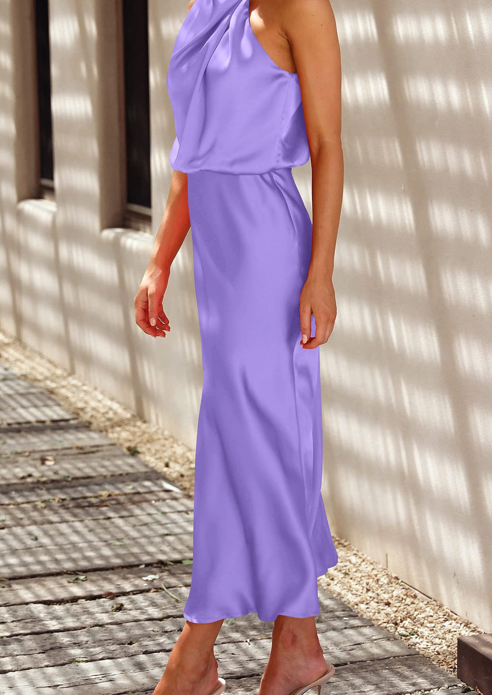 PRETTYGARDEN Women's Summer Satin Dress Elegant Sleeveless Mock Neck Cocktail Party Maxi Dresses