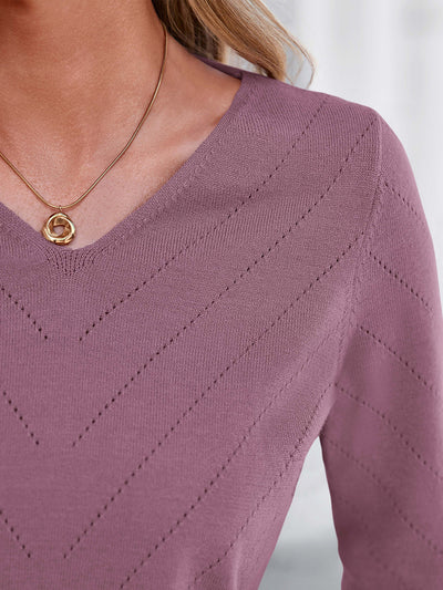 PRETTYGARDEN Long Sleeve V Neck Hollow Out Pullover Sweaters for Women | Chunky Loose Soft Ribbed Knit Classic Fall Tops, Business Casual Work Travel Vacation Daily Wear, Fashion Clothing