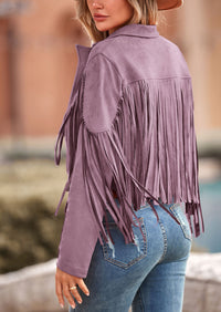 PRETTYGARDEN Women's Fringe Faux Suede Leather Jackets Fashion Tassel Motorcycle Cropped Coats