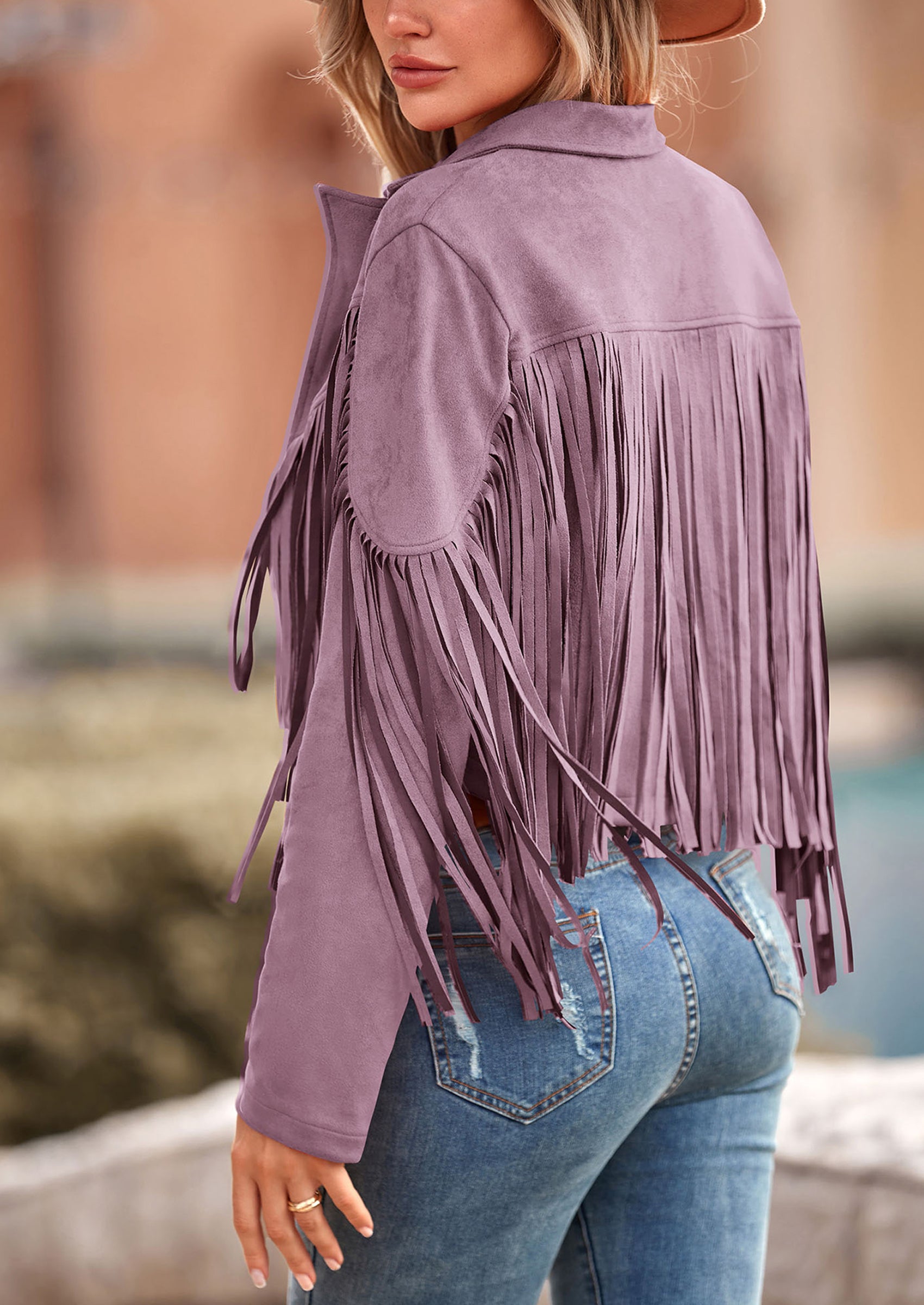 PRETTYGARDEN Women's Fringe Faux Suede Leather Jackets Fashion Tassel Motorcycle Cropped Coats