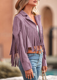 PRETTYGARDEN Women's Fringe Faux Suede Leather Jackets Fashion Tassel Motorcycle Cropped Coats