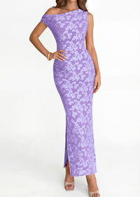 PRETTYGARDEN Womens Floral One Shoulder Maxi Dress 2026 Summer Spring Bodycon Ruched Side Slit Elegant Cocktail Party Dresses PRETTYGARDEN