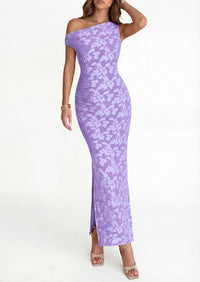 PRETTYGARDEN Womens Floral One Shoulder Maxi Dress 2026 Summer Spring Bodycon Ruched Side Slit Elegant Cocktail Party Dresses PRETTYGARDEN