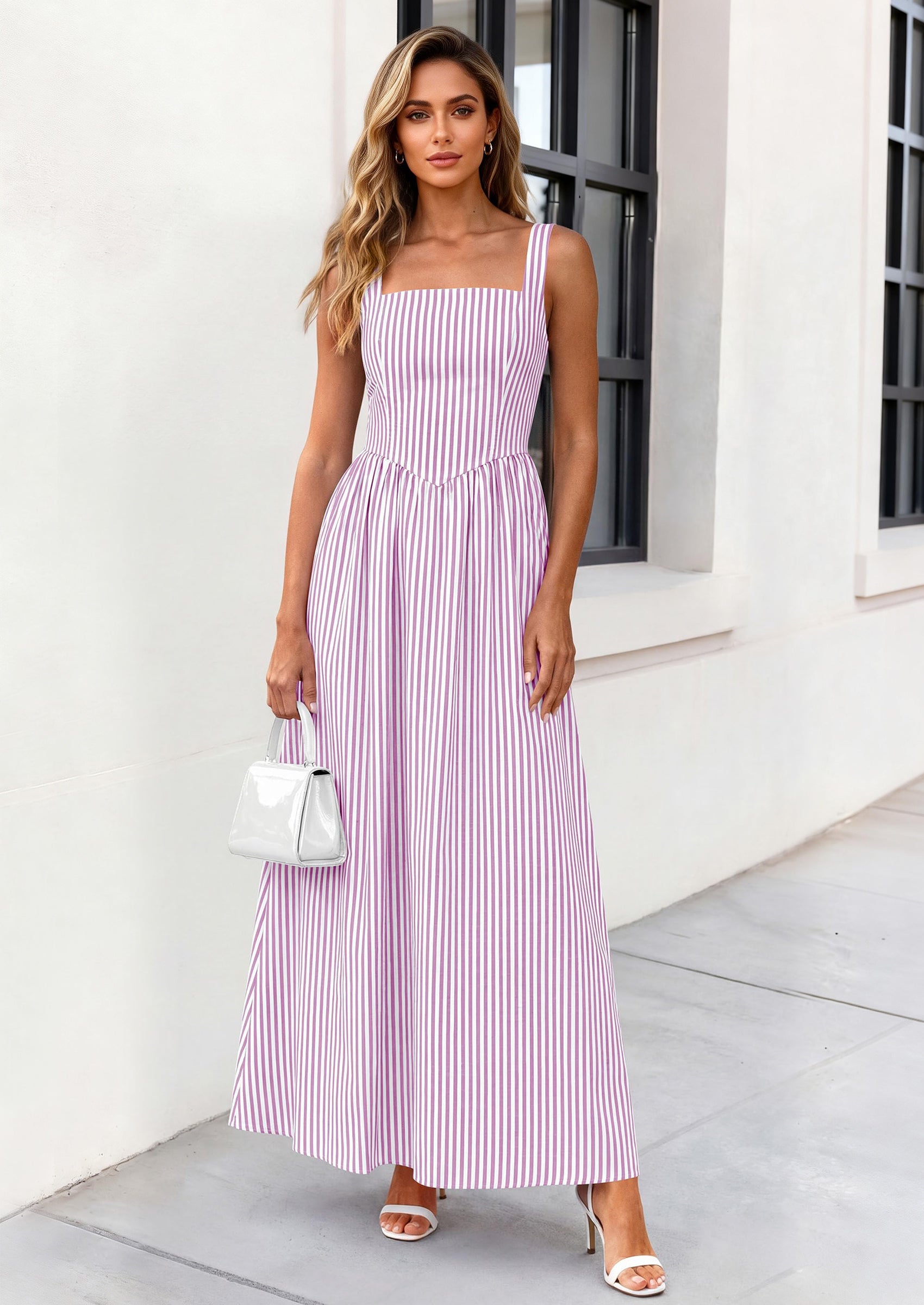 PRETTYGARDEN Women's Maxi Striped Dress Summer Sleeveless Square Neck PRETTYGARDEN Women's Maxi Striped Dress Summer Sleeveless Square Neck
