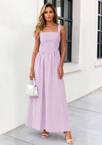 PRETTYGARDEN Women's Maxi Striped Dress Summer Sleeveless Square Neck Smocked A Line Long Flowy Spring Vacation Sundress PRETTYGARDEN