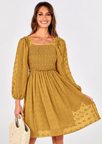 BTFBM Womens Long Sleeve Dress Vacation Square Neck Smocked Floral Swiss Dot Mini Boho Spring Wedding Guest Dresses 2026 PRETTYGARDEN