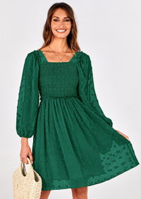 BTFBM Womens Long Sleeve Dress Vacation Square Neck Smocked Floral Swiss Dot Mini Boho Spring Wedding Guest Dresses 2026 PRETTYGARDEN
